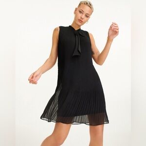 DKNY Women’s Sleeveless Tie-Neck Pleated Black Cocktail Mini Shift Dress Size 10